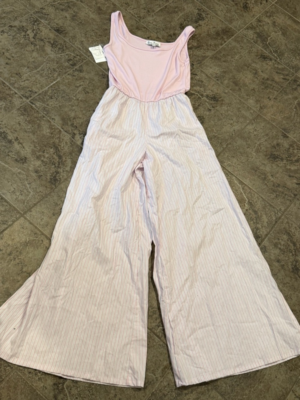 Ribbed bodice Wide Leg Pink and blue Stripe Jumpsuit